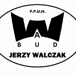 Logo firmy P.P.U.H. BUD Jerzy Walczak w kształcie czarnej litery W w owalu.