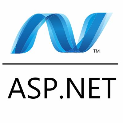 Logo technologii Microsoft ASP.NET z charakterystycznym niebieskim symbolem wstęgi.