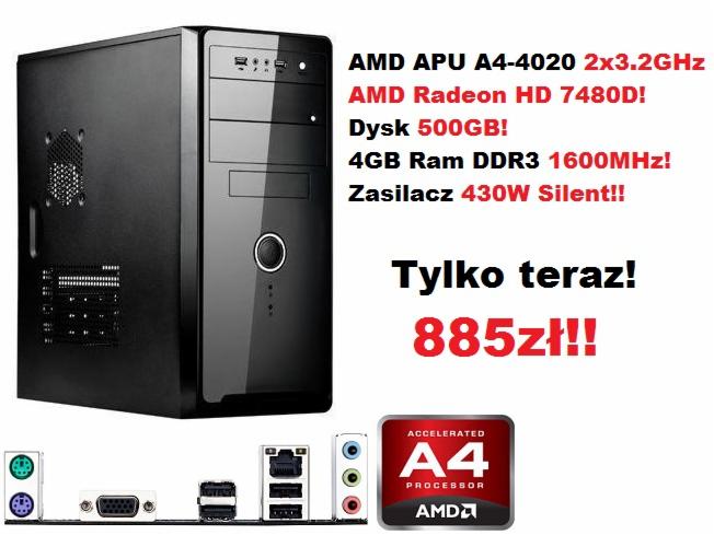Tani Komputer do Domu! 2x3.2GHz! 4Gb ram! Grafika HD7650D!Gw 24msc!