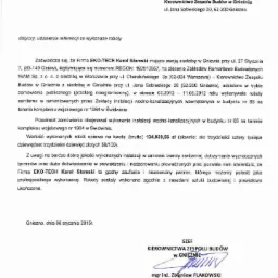 Referencje dla EKO-TECH Karol Słomski za instalacje wodno-kanalizacyjne w budynku nr 65 w Świdwinie, wystawione przez Kierownictwo Zespołu Budów w Gnieźnie.