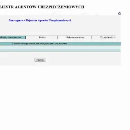 Zrzut ekranu z Rejestru Agentów Ubezpieczeniowych KNF, widoczne dane agenta i zakłady ubezpieczeń PZU S.A. i PZU ŻYCIE S.A.