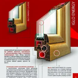 Przekrój okna IGLO Energy Classic, prezentujący innowacyjne rozwiązania energooszczędne i 7-komorowe profile GL System z uszczelnieniem EPDM.