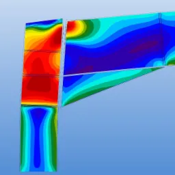 Wizualizacja naprężeń w konstrukcji stalowej, z kolorową mapą rozkładu sił (czerwony oznacza największe naprężenia, niebieski najmniejsze), generowana przez oprogramowanie inżynierskie.