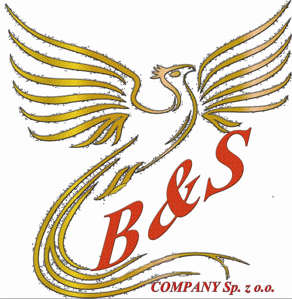 Logo firmy B&S Company Sp. z o.o. przedstawiające stylizowanego złotego ptaka w locie z czerwonym napisem 'B&S'.