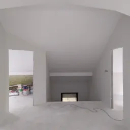 Poddasze w trakcie adaptacji: surowe ściany z płyt karton-gips, widoczne przewody elektryczne, w tle materiały budowlane i okno.