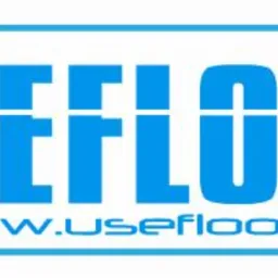 Jasnoniebieskie logo USEFLOOR z adresem strony www.usefloor.pl, umieszczone w zaokrąglonej ramce. Prosty, nowoczesny design.