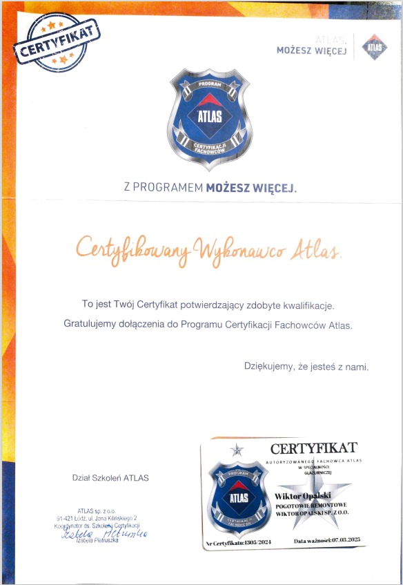 Certyfikat autoryzowanego fachowca Atlasa