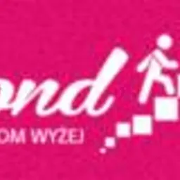 Różowe tło z białym logo 'Second Floor', stylizowanym na wchodzenie po schodach. Pod spodem hasło: 'Bo my wznosimy się poziom wyżej'.