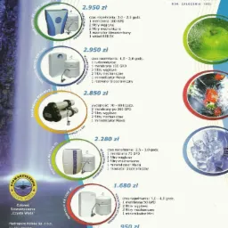 Porównanie urządzeń osmotycznych Hydropure Polska Sp. z o.o. z cenami i parametrami, w tym modele De Luxe 100 Redox, Royal 100 Turbo, Maurus, De Luxe 75 i 50 oraz 35/35 BG.