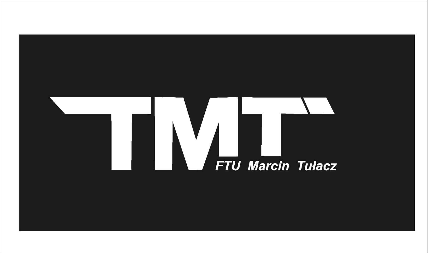 Logo firmy TMT FTU Marcin Tułacz na czarnym tle.