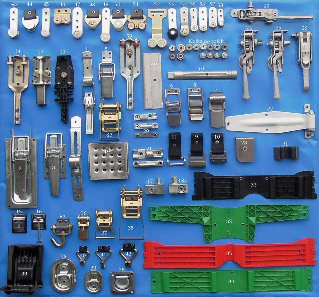 Rolki, płyty fałdowania dachu, zamki, uchwyty itp