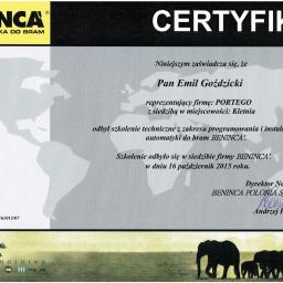 Certyfikat Beninca