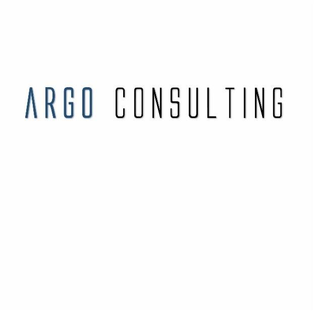 Logo firmy konsultingowej 'ARGO CONSULTING' na białym tle. Nazwa firmy zapisana czcionką bezszeryfową, z niebieskim 'ARGO' i czarnym 'CONSULTING'.