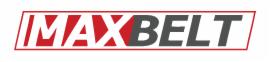 Logo Maxbelt w czerwono-szarej kolorystyce, umieszczone w czerwonej ramce. Nazwa marki zapisana dużymi literami, czytelna i wyraźna.