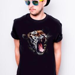 Czarny t-shirt męski z nadrukiem - Tygrys