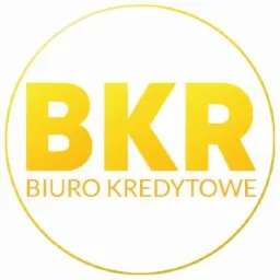 Żółte logo 'BKR BIURO KREDYTOWE' w okręgu na białym tle.