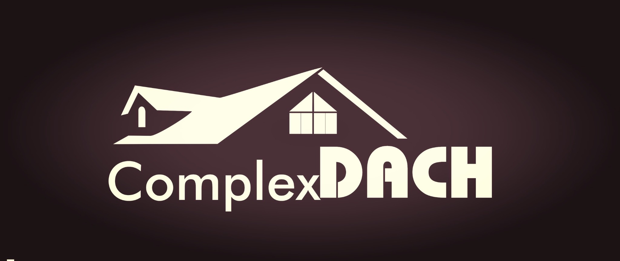 Logo firmy dekarskiej ComplexDACH z graficznym przedstawieniem domu z dachem na ciemnym tle.