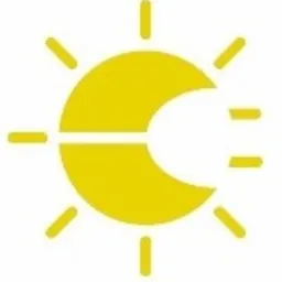 Żółty znak graficzny stylizowanego słońca z poziomą linią pośrodku, przypominający logo firmy fotowoltaicznej.