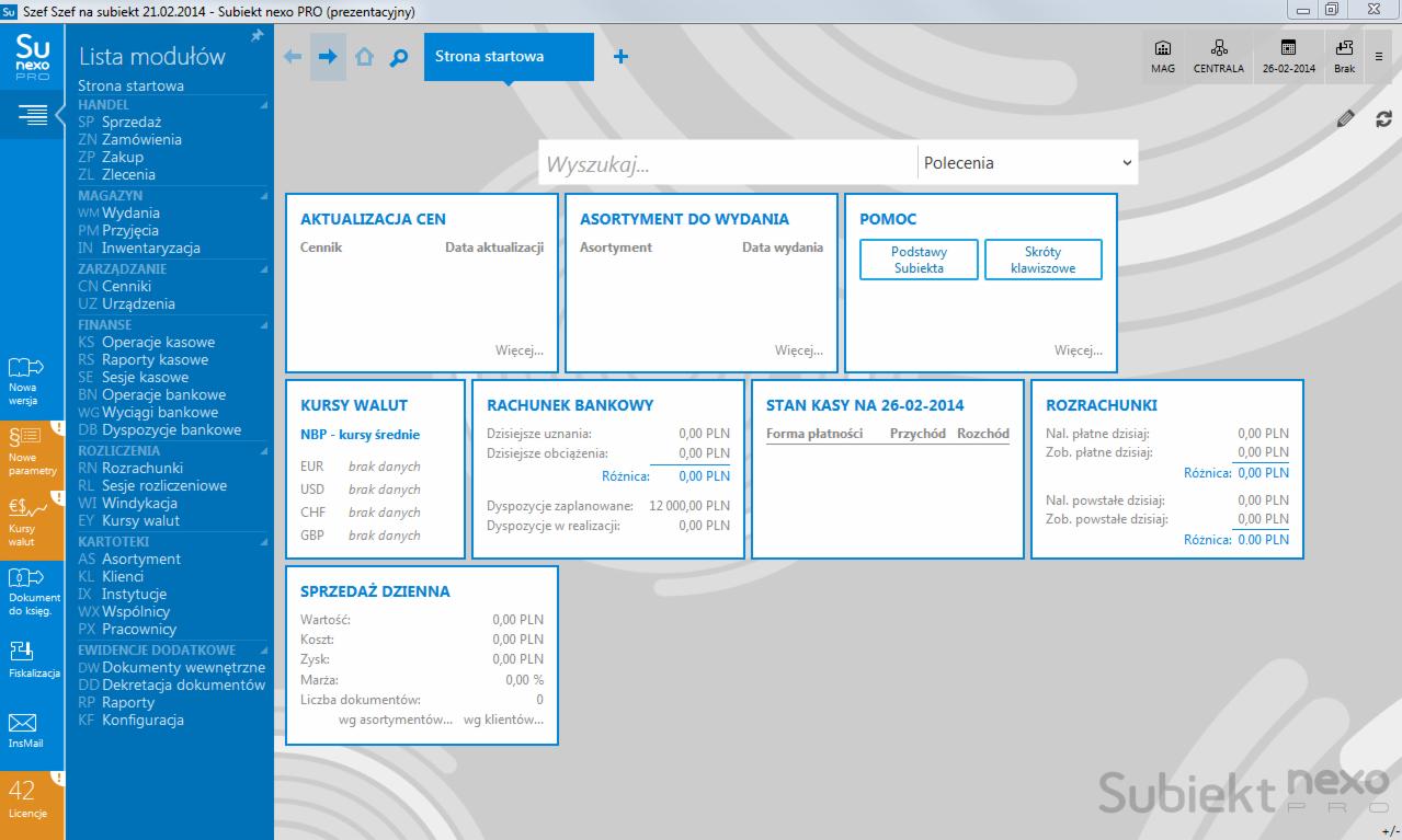 Insert Subiekt nexo PRO 3 stanowiska SFERA WŁASNE POLA ODDZIAŁY