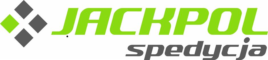 Jasnozielone logo firmy Jackpol Spedycja z szarymi elementami graficznymi po lewej stronie, na białym tle. Nowoczesny krój pisma.