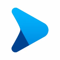 Niebieski, strzałkowy symbol z gradientem, skierowany w prawo, na białym tle.