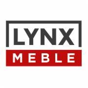 Logo firmy Lynx Meble: czarny prostokąt z nazwą Lynx nad czerwoną nazwą MEBLE. Prosty krój pisma, czytelne, białe tło. Minimalistyczny design.