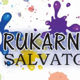 Kolorowe logo Drukarni Salvator z plamami farb w tle, prezentujące kreatywne podejście do usług drukarskich. Dynamiczny design.