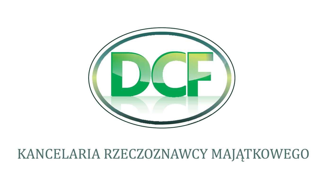 Logo firmy DCF Kancelaria Rzeczoznawcy Majątkowego w zielonej kolorystyce, umieszczone w okręgu.