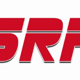 Czerwone logo SRP z białą obwódką na białym tle.