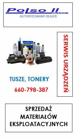 Reklama firmy Polso II: logo, materiały eksploatacyjne (tusze, tonery), serwis urządzeń, numer telefonu.