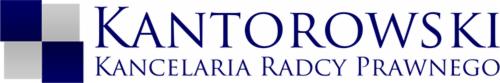 Logo Kancelarii Radcy Prawnego Kantorowski z szachownicą w lewym rogu. Nazwa firmy w kolorze granatowym, pod nią mniejszy napis 'Kancelaria Radcy Prawnego'.