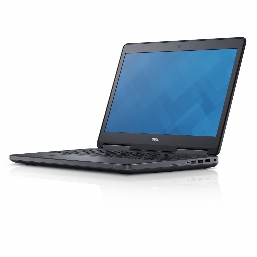 Otwarty laptop Dell Precision z widocznym portem USB i gniazdem słuchawkowym, umieszczony na białym tle.