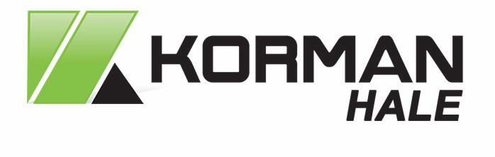 Graficzne logo firmy Korman Hale z zielonym symbolem po lewej i czarnym napisem nazwy po prawej stronie, na białym tle.