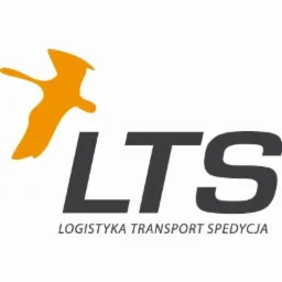 Logo firmy LTS Logistyka Transport Spedycja z pomarańczowym symbolem ptaka w locie.