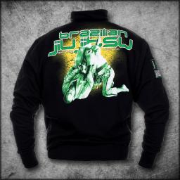 P.H.U. Królczyk - Czarna bluza z nadrukiem Brazilian Jiu Jitsu, prezentująca dwóch zapaśników w zielonej kolorystyce na żółtym tle, widok z tyłu.