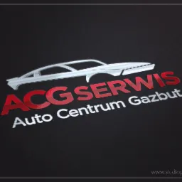 Logo 'ACG Serwis Auto Centrum Gazbut' z sylwetką samochodu na czarnym tle z delikatną fakturą.