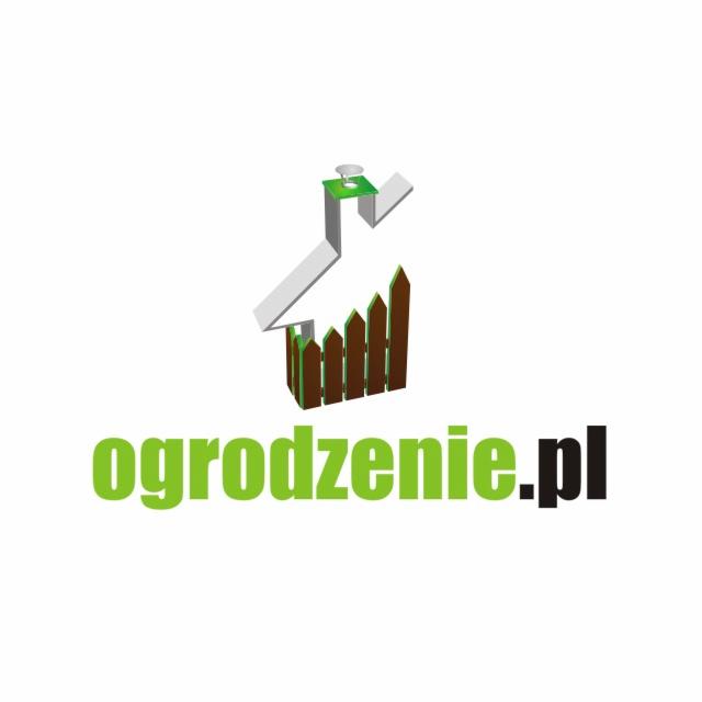 Logo firmy z adresem Ogrodzenie.pl, przedstawiające stylizowany dom z płotem w kolorach zieleni i brązu.