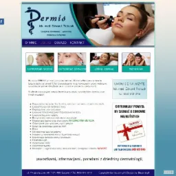 Gabinet dermatologii estetycznej Dermis prezentuje zabieg laserowy na twarzy pacjentki. Widoczny lekarz dermatolog i nowoczesny sprzęt medyczny.