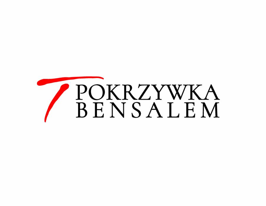 Logo firmy Pokrzywka Bensalem z czerwonym znakiem graficznym przypominającym cyfrę 7 po lewej stronie nazwy.