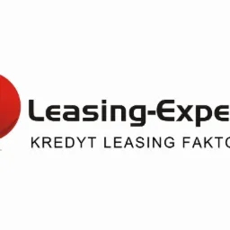 Logo firmy Leasing-Experts z czerwonym okręgiem i trzema białymi słupkami. Pod nazwą widnieje napis: Kredyt Leasing Faktoring.