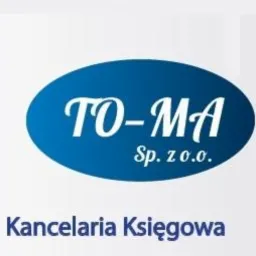 Logo Kancelarii Księgowej TO-MA Sp. z o.o. w niebieskim owalu, z nazwą firmy i dopiskiem 'Kancelaria Księgowa' poniżej, na jasnym tle.