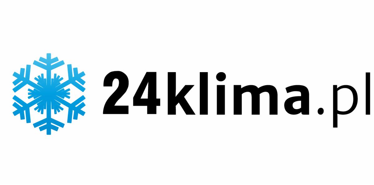 Logo firmy 24klima.pl z niebieską śnieżynką po lewej stronie i czarnym napisem nazwy firmy po prawej, na białym tle.