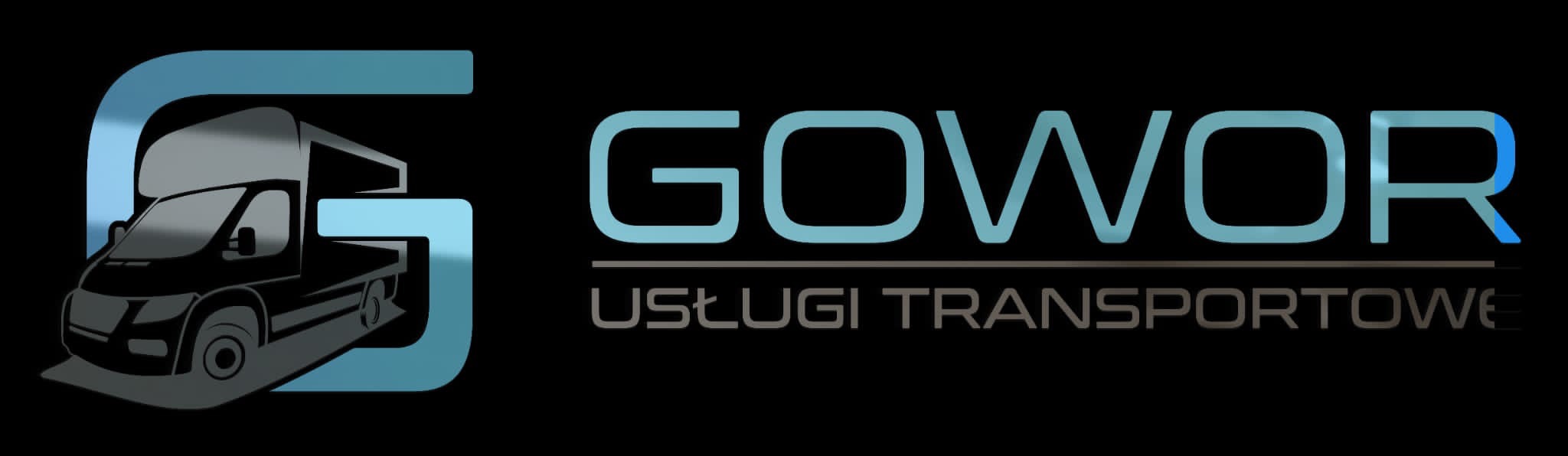 Grafika logo firmy transportowej Gowor z sylwetką busa na czarnym tle.