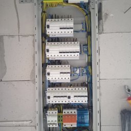 Rozdzielnica z aparaturą Schneider – osobne RCD, opisane zaciski i przejrzyste szyny. Instalacja na lata