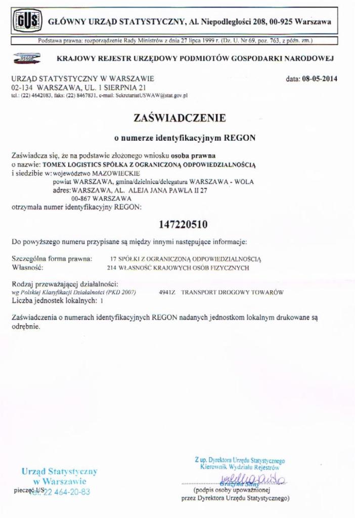 Regon Tomex Logistics