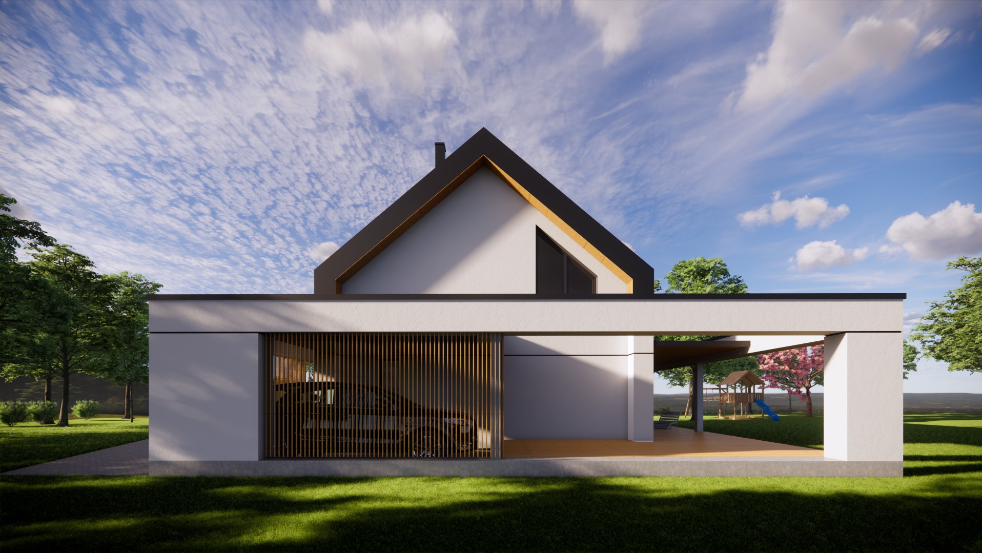 Budynek mieszkalny jednorodzinny z wiatą