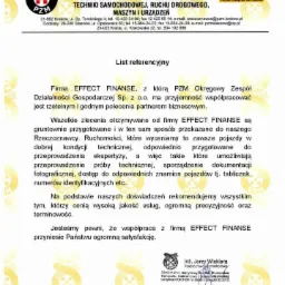 List referencyjny od PZM dla firmy Effect Finanse, potwierdzający rzetelność i polecający jako partnera biznesowego w zakresie wyceny pojazd&oacute;w i ekspertyz technicznych.