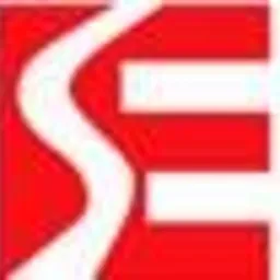 Czerwone logo firmy z stylizowaną literą 'E' na białym tle.