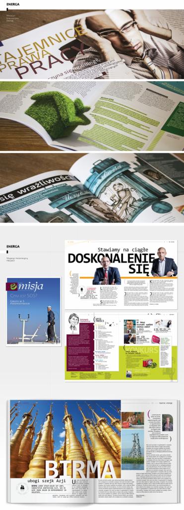 Otwarty magazyn z artykułami o tematyce biznesowej i społecznej, prezentujący różnorodne grafiki i zdjęcia, w tym ilustracje i fotografie.