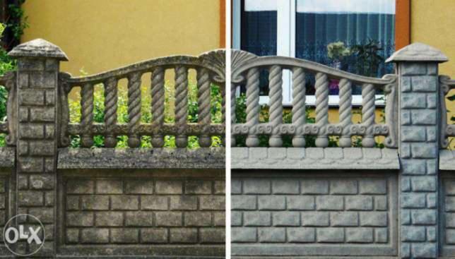 Kamienny płot: połowa wyczyszczona, druga pokryta brudem. Widoczna różnica w kolorze i strukturze kamienia. Efekt czyszczenia ciśnieniowego.